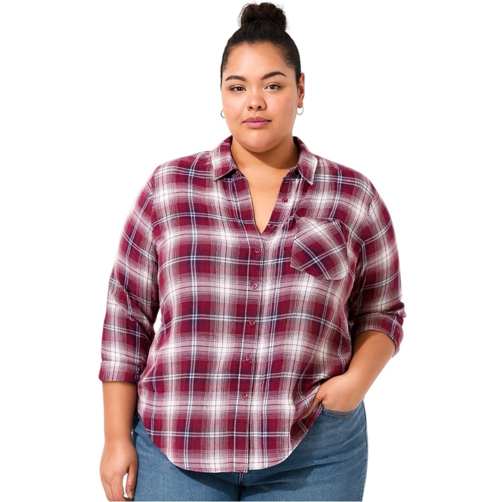 Torrid Plus Size 4X Plaid Button Down Shirt Drop Shoulder Oversized Casual Cozy